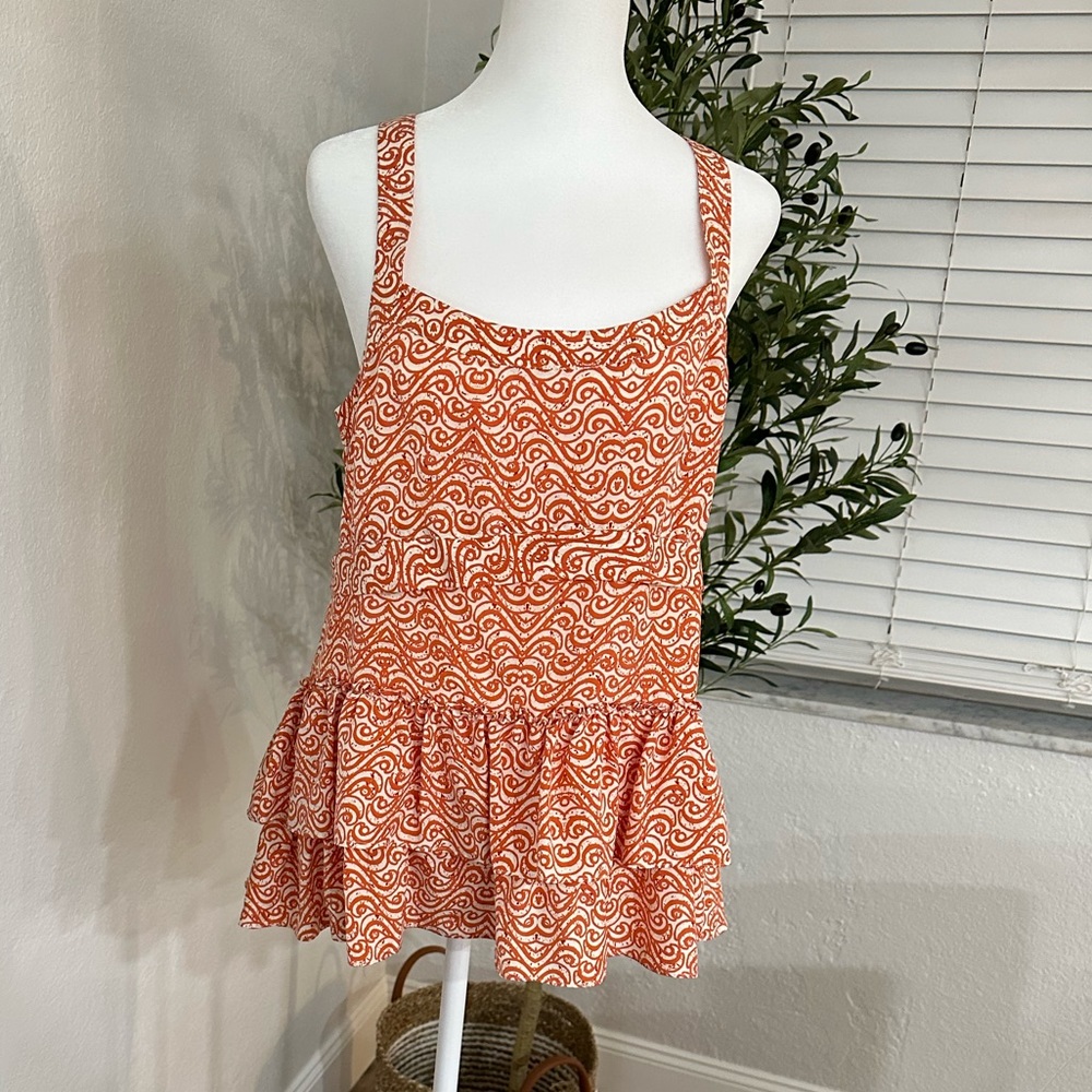 BANANA REPUBLIC sleeveless orange and white silk peplum top